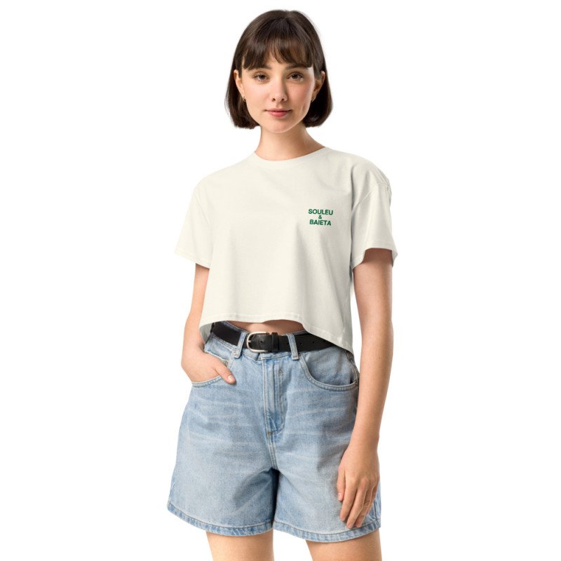 Crop top "Merda de Can – Pause Fringale" avec broderie "Souleu & Baieta"