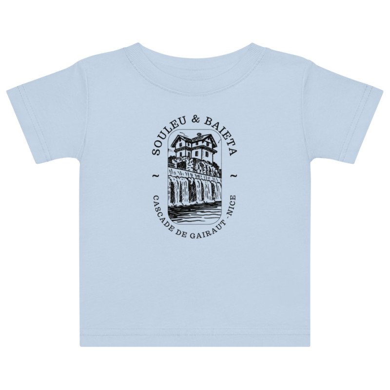 T-shirt bébé « Cascade de Gairaut Souleu & Baieta » – Illustration douce et authentique de Nice